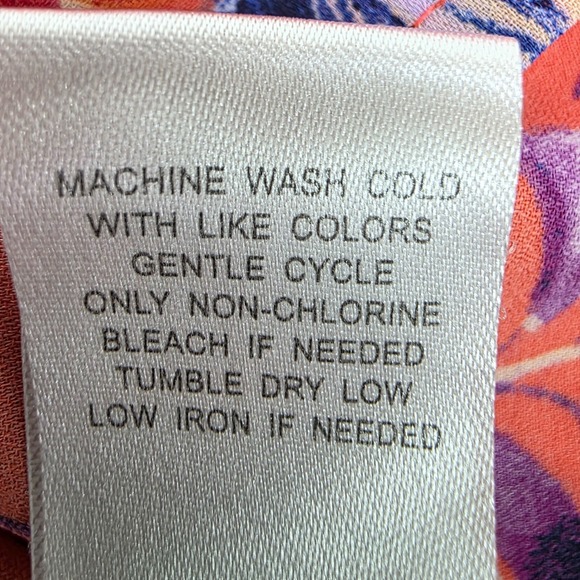 Womens M Coral Floral Ruffle Sleeve Blouse V-Neck Lightweight Boho‎ Top - Picture 11 of 13